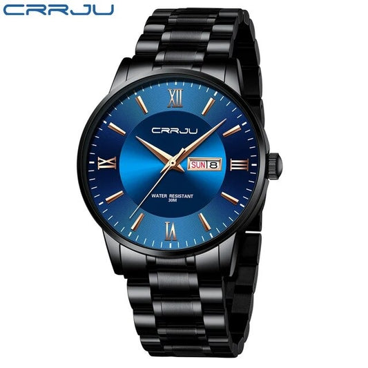CRRJU Mens Watch Classic Stainless Steel Watches for Men,Business Men's Wrist Watches Analog Waterproof Quartz Watches Auto Date